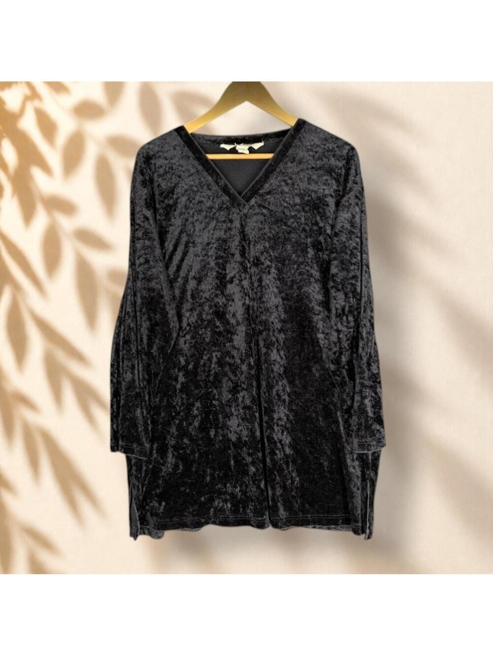 Lane Bryant Sleepshirt Women 22/24 Plus Black Velvet Long Sleeve V-Neck Sleep